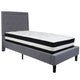 Light Gray,Twin |#| Twin Size Panel Tufted Lt. Gray Fabric Platform Bed with Pocket Spring Mattress