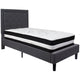 Dark Gray,Twin |#| Twin Size Panel Tufted Dk Gray Fabric Platform Bed with Pocket Spring Mattress