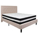 Beige,Queen |#| Queen Size Panel Tufted Beige Fabric Platform Bed with Pocket Spring Mattress