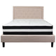 Beige,Queen |#| Queen Size Panel Tufted Beige Fabric Platform Bed with Pocket Spring Mattress