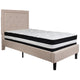 Beige,Twin |#| Twin Size Panel Tufted Beige Fabric Platform Bed with Pocket Spring Mattress