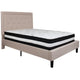 Beige,Full |#| Full Size Panel Tufted Beige Fabric Platform Bed with Pocket Spring Mattress