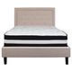 Beige,Full |#| Full Size Panel Tufted Beige Fabric Platform Bed with Pocket Spring Mattress