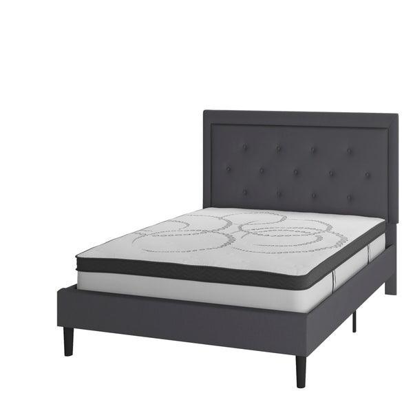 Dark Gray,Full |#| Full Tufted Platform Bed in Dark Gray Fabric with 10 Inch Pocket Spring Mattress