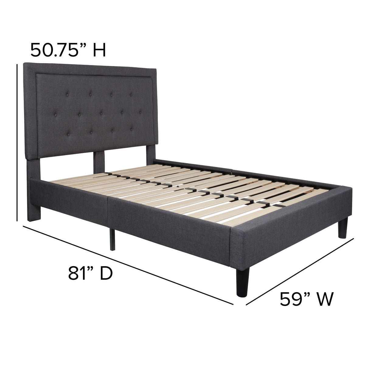 Dark Gray,Full |#| Full Tufted Platform Bed in Dark Gray Fabric with 10 Inch Pocket Spring Mattress