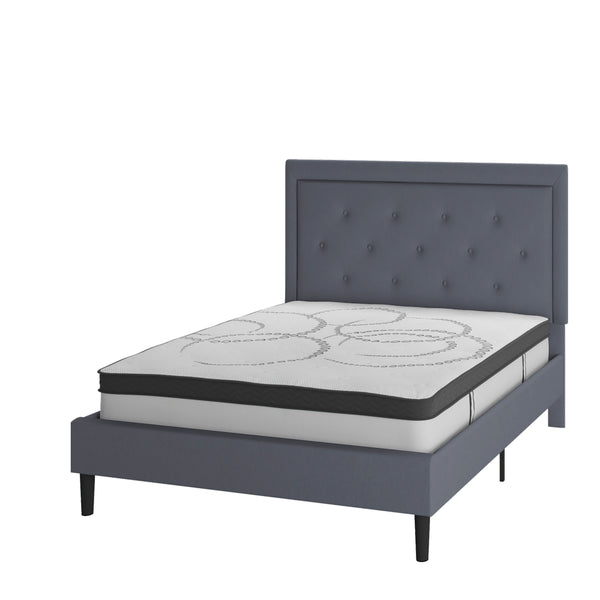 Light Gray,Full |#| Full Tufted Platform Bed in Light Gray Fabric with 10in. Pocket Spring Mattress