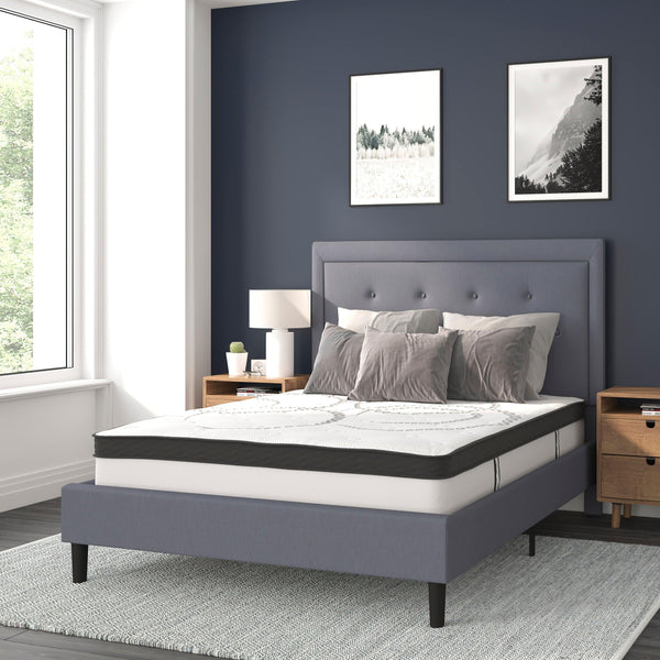 Light Gray,Full |#| Full Tufted Platform Bed in Light Gray Fabric with 10in. Pocket Spring Mattress