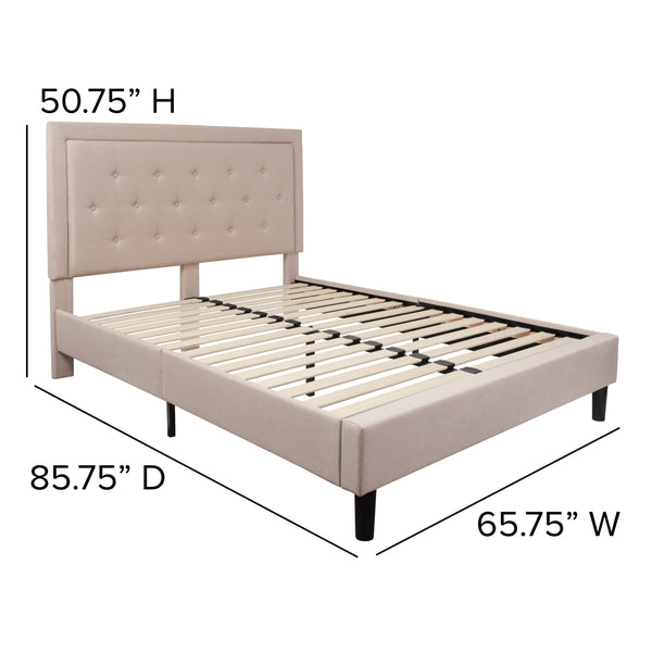 Beige,Queen |#| Queen Tufted Platform Bed in Beige Fabric with 10 Inch Pocket Spring Mattress