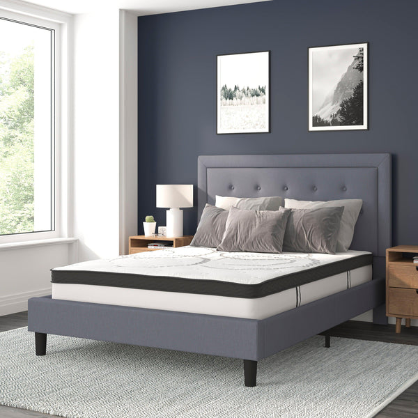 Light Gray,Queen |#| Queen Tufted Platform Bed in Light Gray Fabric with 10in. Pocket Spring Mattress