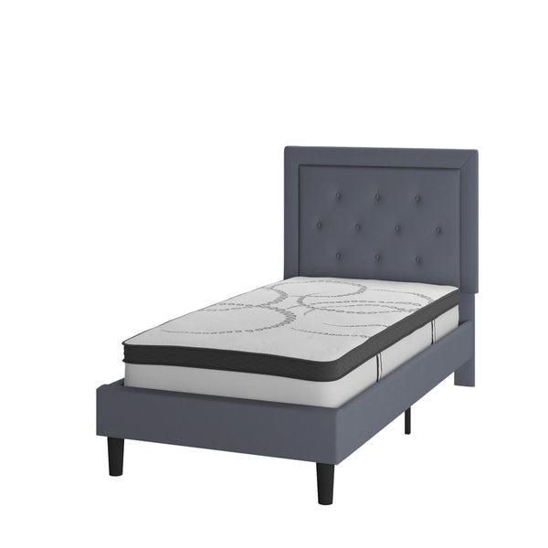 Light Gray,Twin |#| Twin Tufted Platform Bed in Light Gray Fabric with 10in. Pocket Spring Mattress