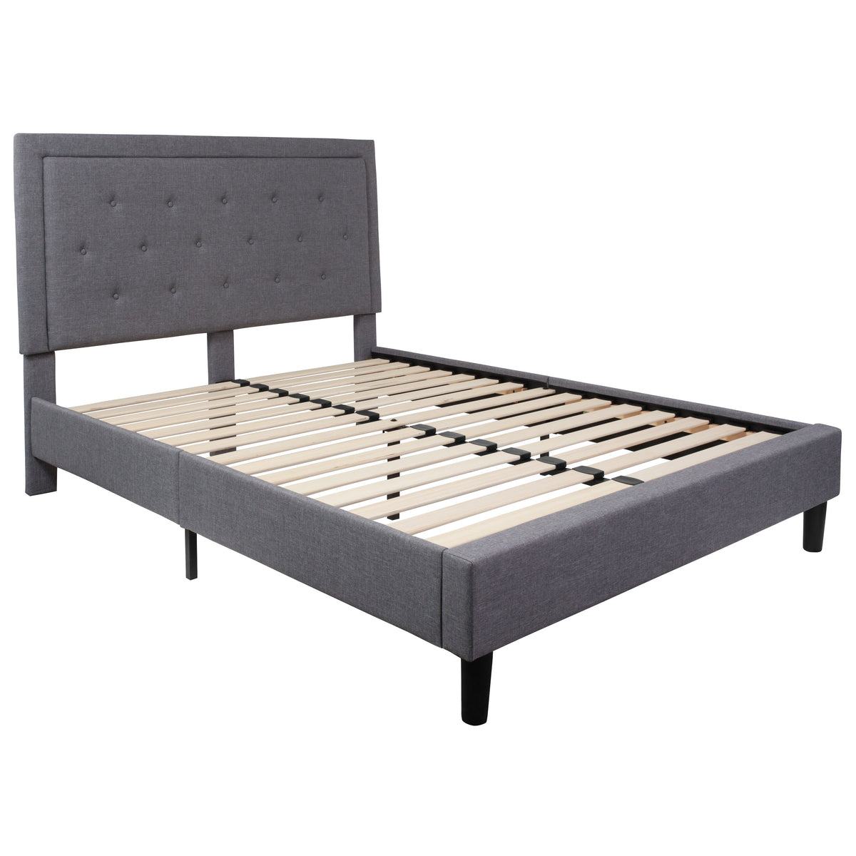 Light Gray,Queen |#| Queen Tufted Platform Bed in Light Gray Fabric with 10in. Pocket Spring Mattress