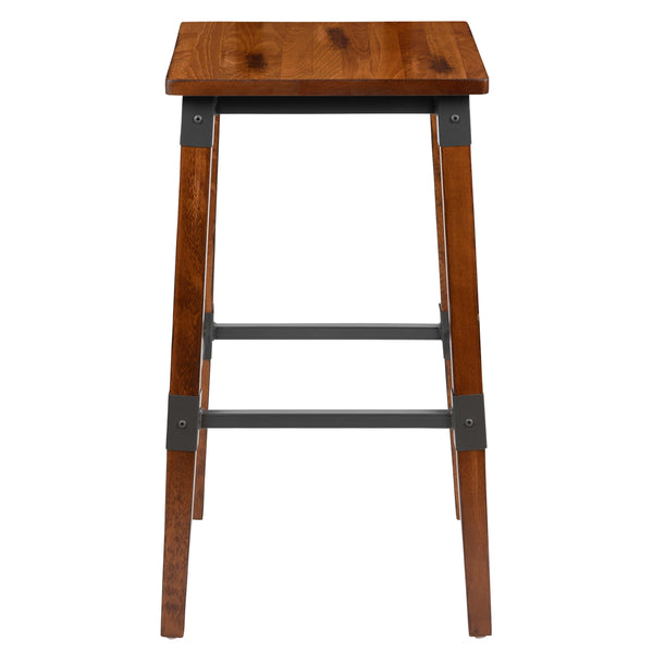 Commercial Grade Rustic Walnut Industrial Style Backless Wood Barstool