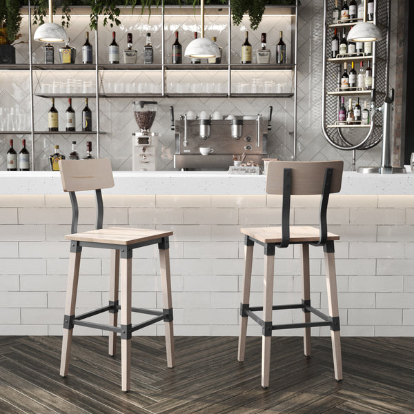 Antique White |#| Commercial Grade Rustic Industrial Style Wood Dining Barstool in Antique White