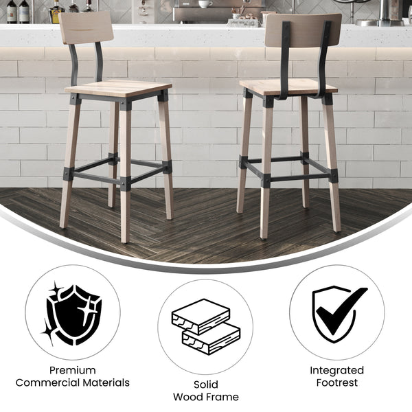 Antique White |#| Commercial Grade Rustic Industrial Style Wood Dining Barstool in Antique White