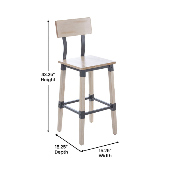 Antique White |#| Commercial Grade Rustic Industrial Style Wood Dining Barstool in Antique White