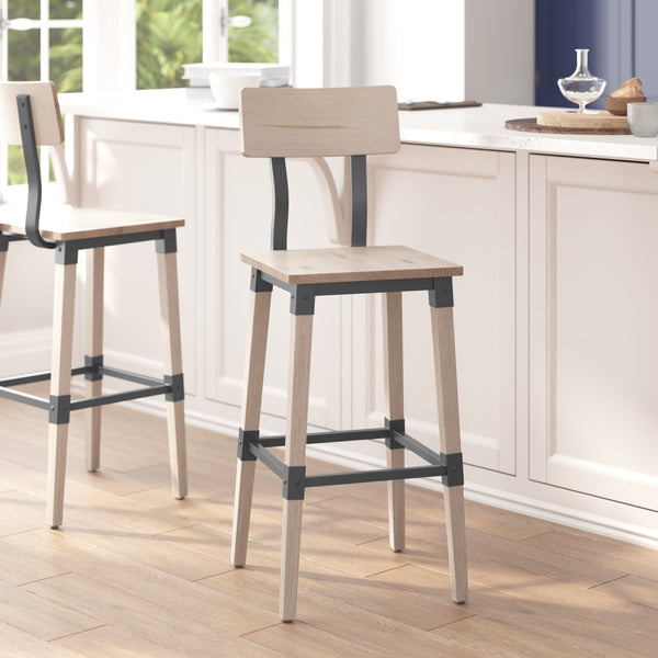 Antique White |#| Commercial Grade Rustic Industrial Style Wood Dining Barstool in Antique White