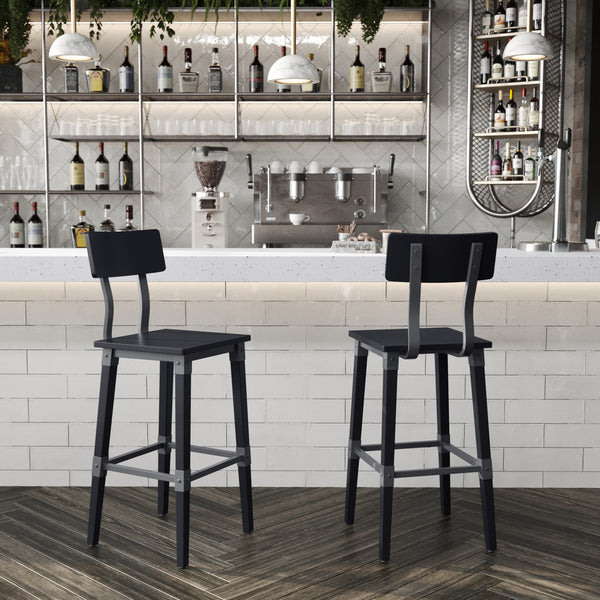 Black |#| Commercial Grade Rustic Industrial Style Wood Dining Barstool in Black