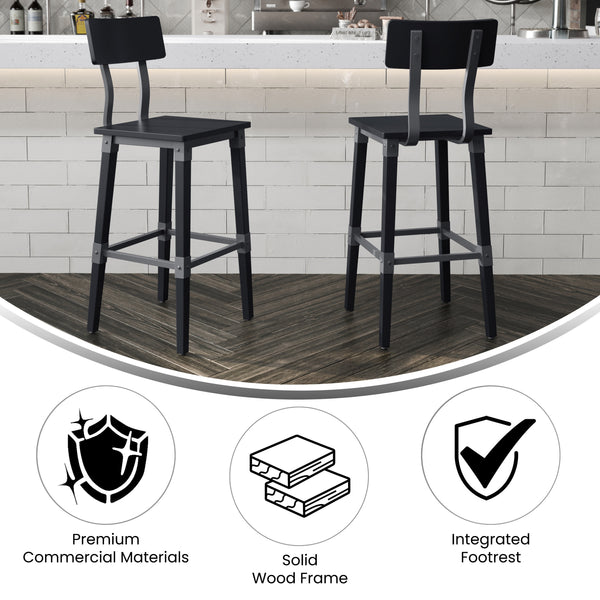 Black |#| Commercial Grade Rustic Industrial Style Wood Dining Barstool in Black