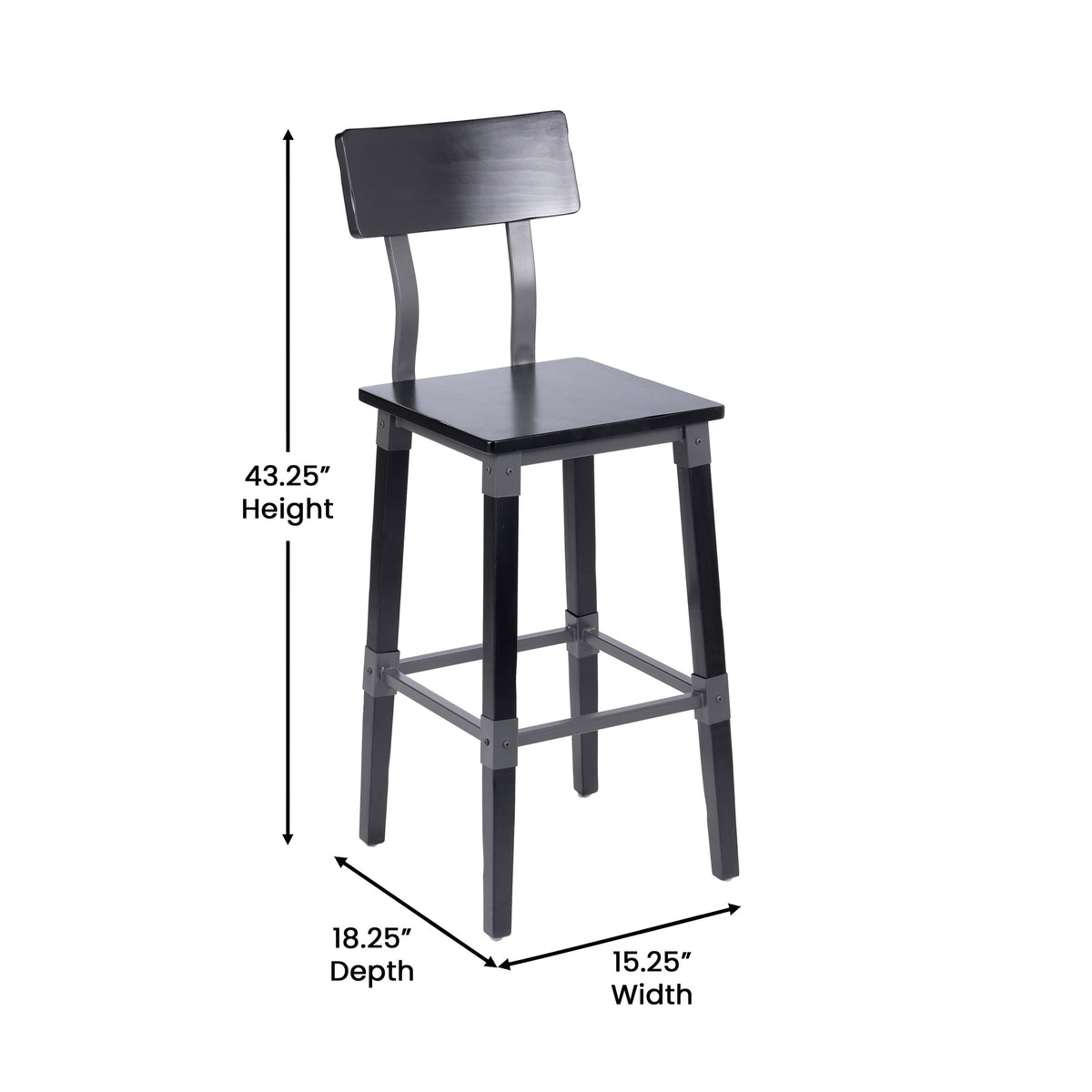 Black |#| Commercial Grade Rustic Industrial Style Wood Dining Barstool in Black