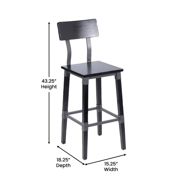 Black |#| Commercial Grade Rustic Industrial Style Wood Dining Barstool in Black