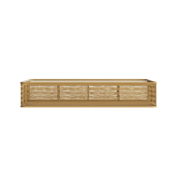 Premium 6 Section Mesh Metal Large Desk Drawer Storage Organizer in Gold