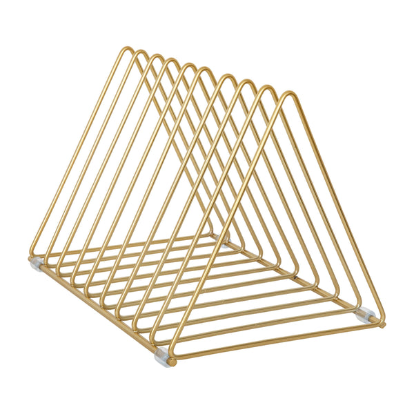 Premium Metal 9 Slot Triangle Desktop Magazine and File Holder Organizer in Gold