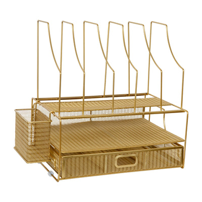 Ryder Mesh Metal Large Desktop Organizer With Paper File Letter Holder Organizer and Drawer - View 1