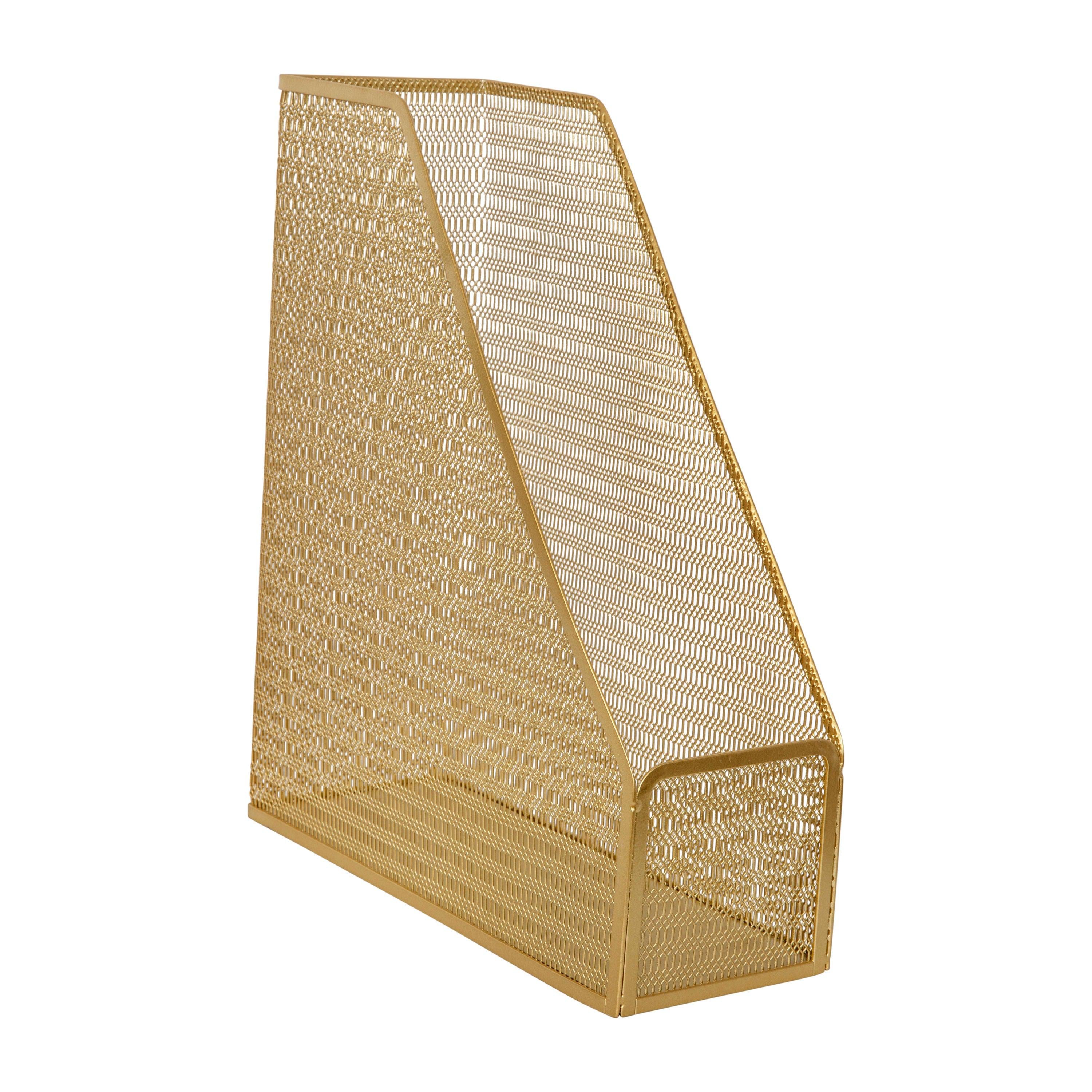 2 Pack Triangle Metal Book Stands - 9 Slot Magazine Holder, Gold, For Office/Home