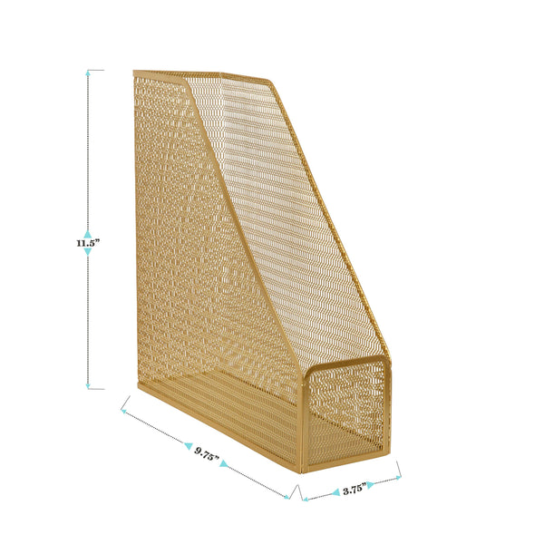 Premium 9.75 x 3.75 Single Slot Desktop File and Magazine Holder in Gold