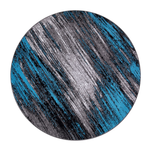 Blue,5' Round |#| Abstract Style Accent Area Rug - Scraped Pattern - Blue & Gray - 5' x 5' Round