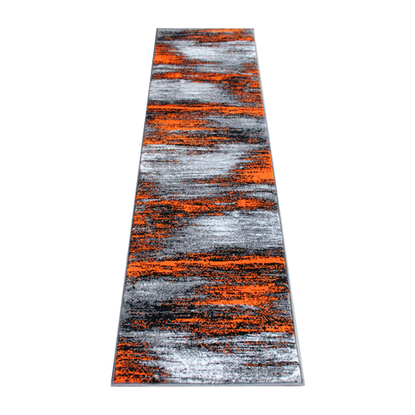 Orange,2' x 7' |#| Abstract Style Accent Area Rug - Red & Gray Scraped Pattern - 2' x 7'