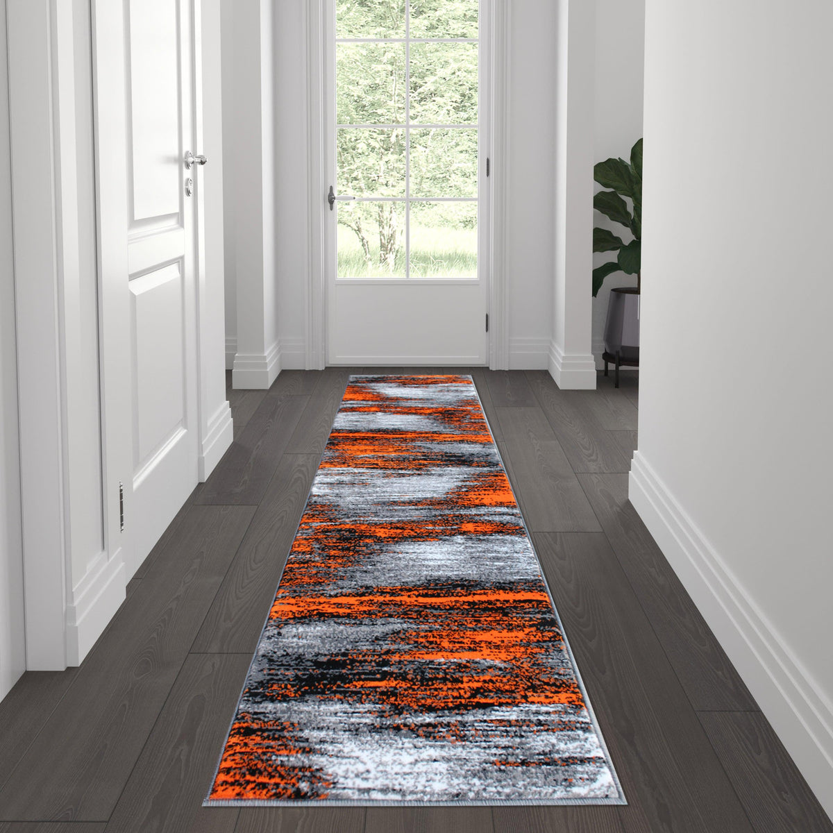 Orange,2' x 7' |#| Abstract Style Accent Area Rug - Red & Gray Scraped Pattern - 2' x 7'