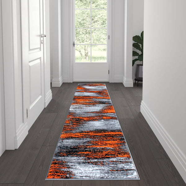 Orange,2' x 7' |#| Abstract Style Accent Area Rug - Red & Gray Scraped Pattern - 2' x 7'