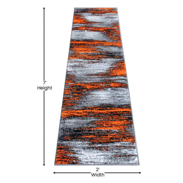 Orange,2' x 7' |#| Abstract Style Accent Area Rug - Red & Gray Scraped Pattern - 2' x 7'