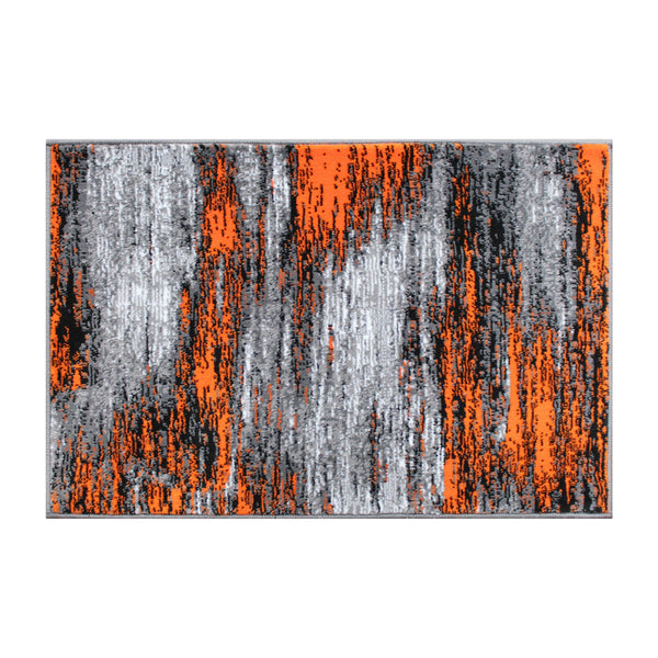 Orange,2' x 3' |#| Abstract Style Accent Area Rug - Orange & Gray Scraped Pattern - 2' x 3'
