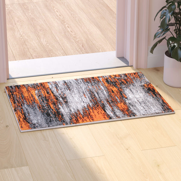 Orange,2' x 3' |#| Abstract Style Accent Area Rug - Orange & Gray Scraped Pattern - 2' x 3'