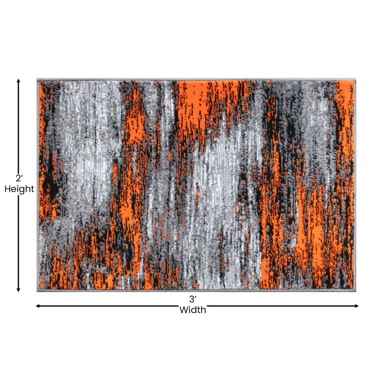 Orange,2' x 3' |#| Abstract Style Accent Area Rug - Orange & Gray Scraped Pattern - 2' x 3'