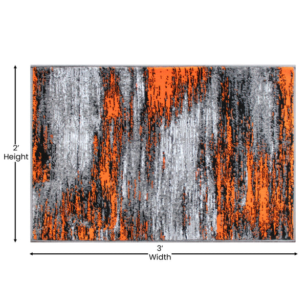 Orange,2' x 3' |#| Abstract Style Accent Area Rug - Orange & Gray Scraped Pattern - 2' x 3'