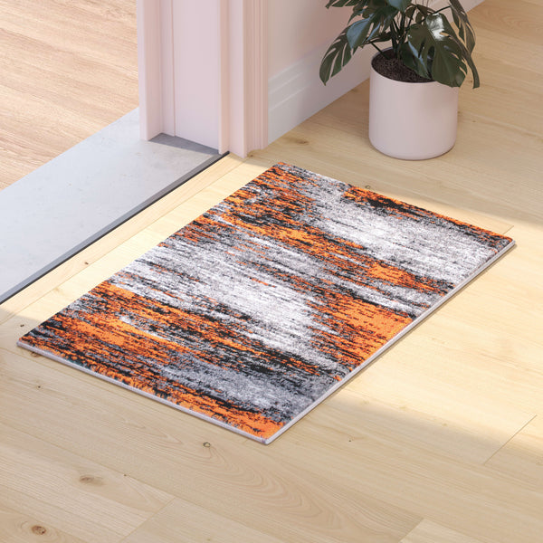 Orange,2' x 3' |#| Abstract Style Accent Area Rug - Orange & Gray Scraped Pattern - 2' x 3'