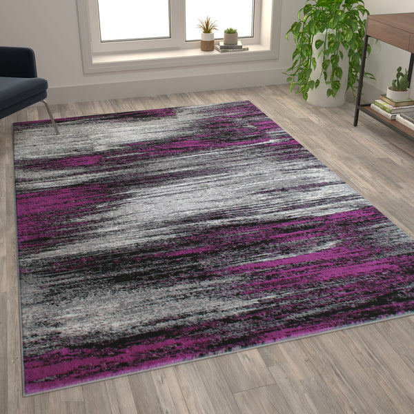 Purple,6' x 9' |#| Abstract Style Accent Area Rug - Purple & Gray Scraped Pattern - 6' x 9'