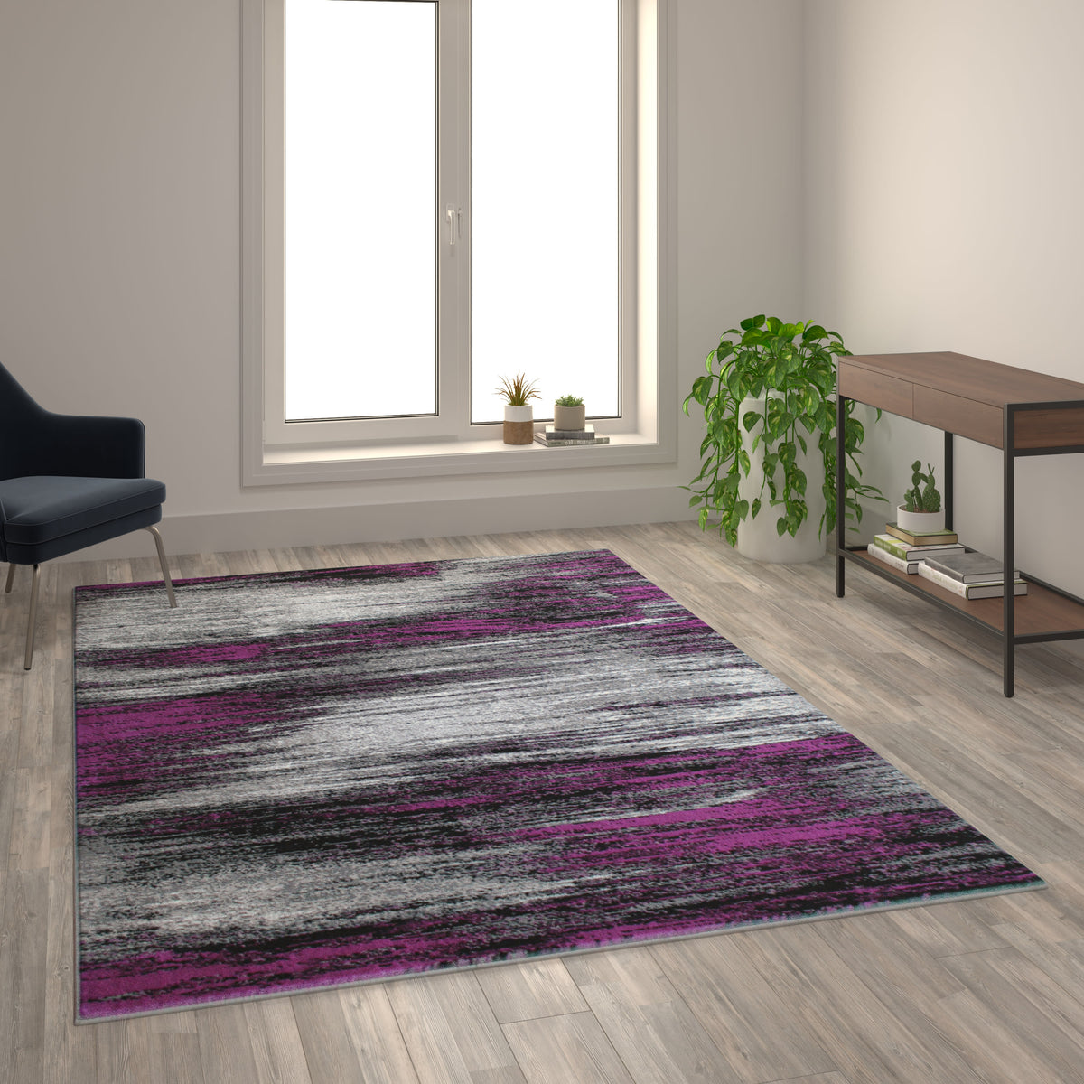 Purple,6' x 9' |#| Abstract Style Accent Area Rug - Purple & Gray Scraped Pattern - 6' x 9'