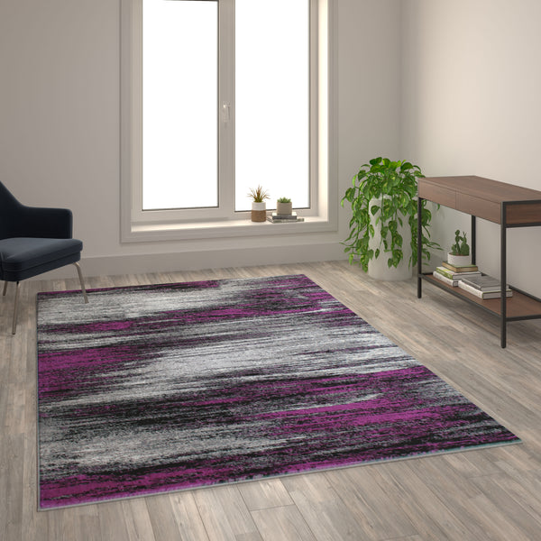 Purple,6' x 9' |#| Abstract Style Accent Area Rug - Purple & Gray Scraped Pattern - 6' x 9'