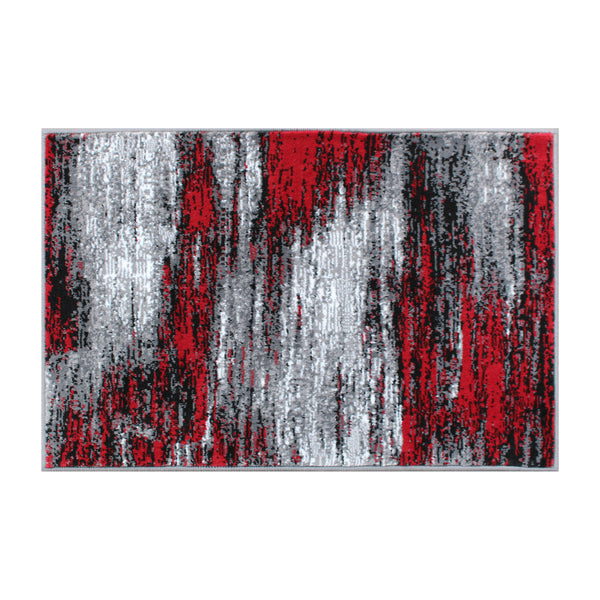 Red,2' x 3' |#| Abstract Style Accent Area Rug - Red & Gray Scraped Pattern - 2' x 3'