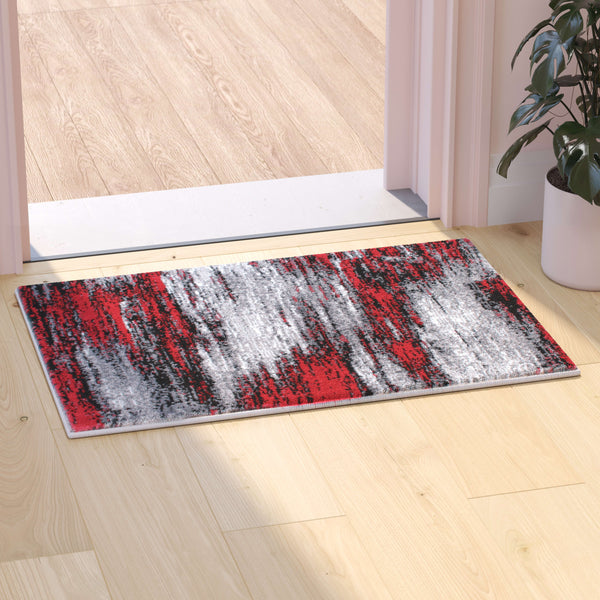 Red,2' x 3' |#| Abstract Style Accent Area Rug - Red & Gray Scraped Pattern - 2' x 3'