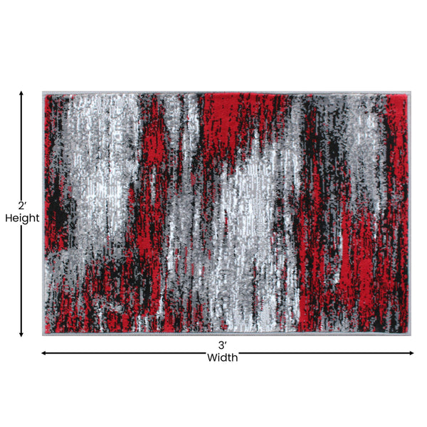 Red,2' x 3' |#| Abstract Style Accent Area Rug - Red & Gray Scraped Pattern - 2' x 3'