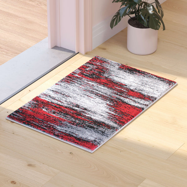 Red,2' x 3' |#| Abstract Style Accent Area Rug - Red & Gray Scraped Pattern - 2' x 3'