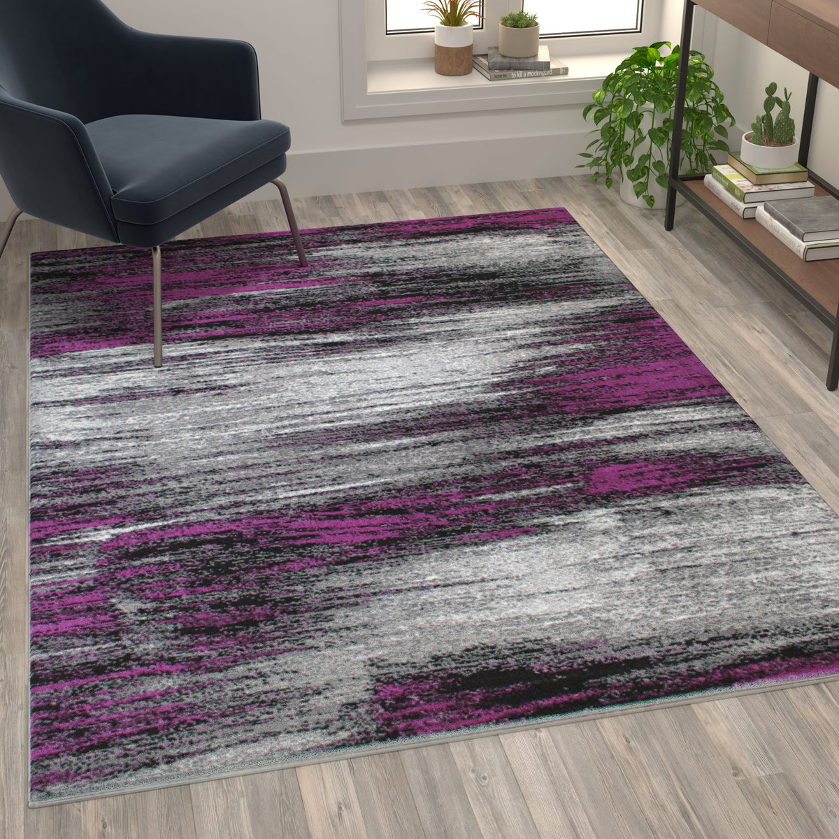 Purple,5' x 7' |#| Abstract Style Accent Area Rug - Purple & Gray Scraped Pattern - 5' x 7'