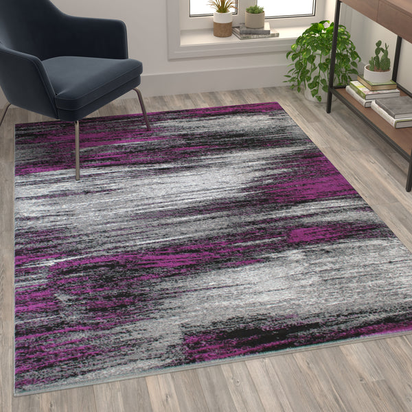 Purple,5' x 7' |#| Abstract Style Accent Area Rug - Purple & Gray Scraped Pattern - 5' x 7'