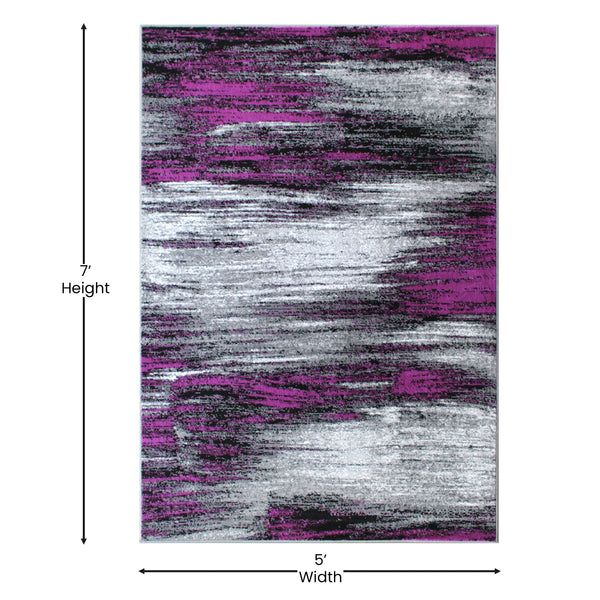 Purple,5' x 7' |#| Abstract Style Accent Area Rug - Purple & Gray Scraped Pattern - 5' x 7'