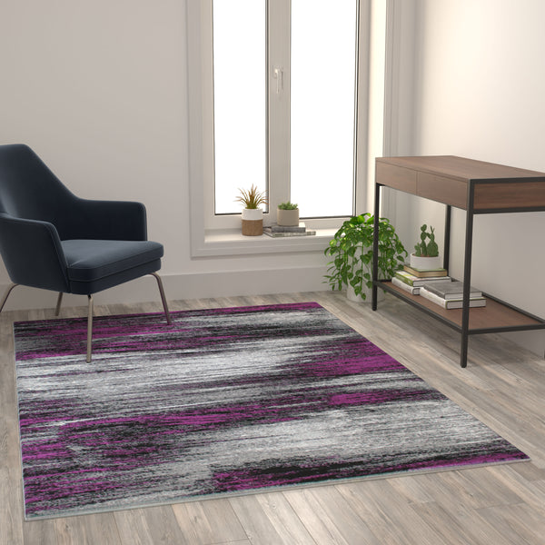 Purple,5' x 7' |#| Abstract Style Accent Area Rug - Purple & Gray Scraped Pattern - 5' x 7'